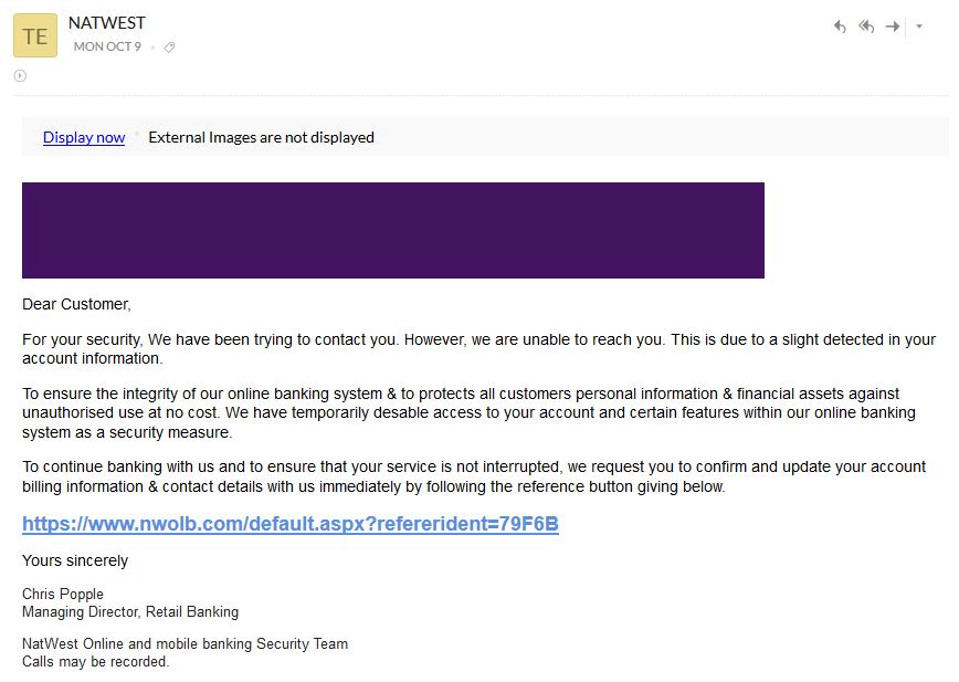 Fake NatWest Bank Emails [Contain Domain nwolb.com] - SystemTek -  Technology news and information